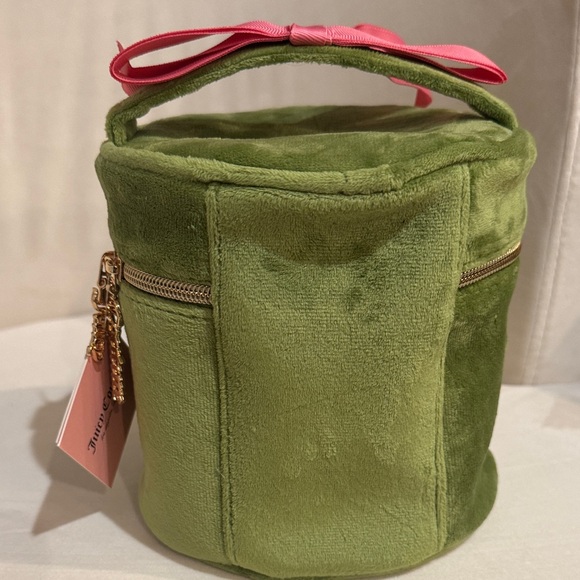 Juicy Couture Terry Train Green Velvet Cosmetic Bag with Pink Accents NWT - Picture 4 of 7